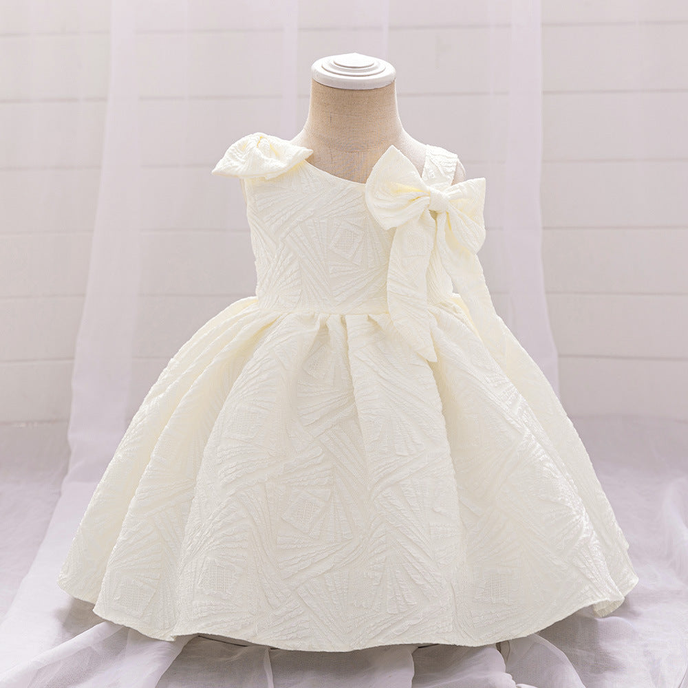 Linson's new infant dress, baby birthday party wash dress, slanted shoulder bow princess dress
