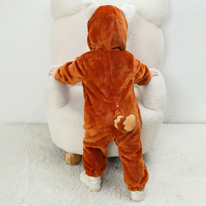 Qile Rabbit autumn new baby comfortable flannel single-layer animal red panda shape one-piece Romper