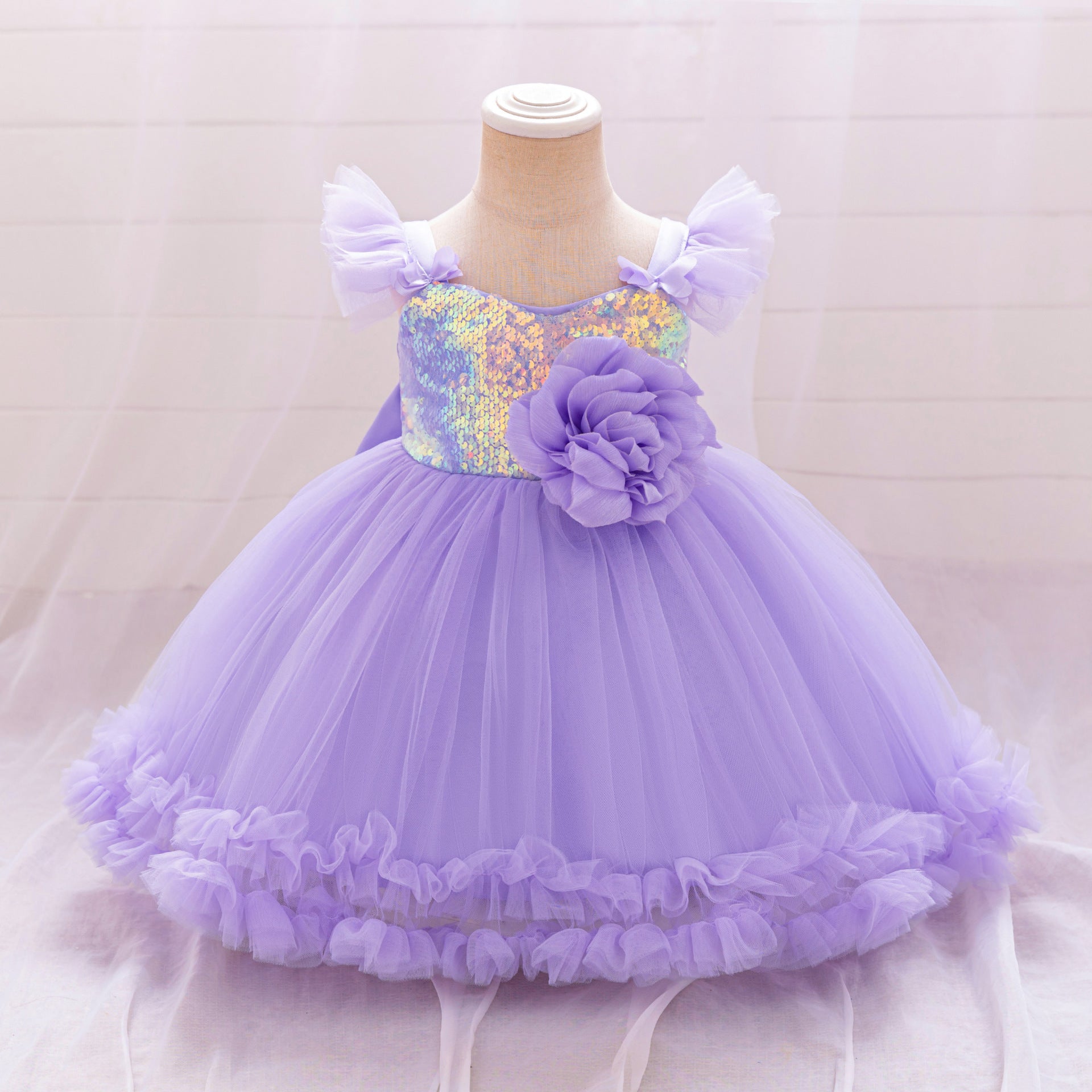 New cross-border children's performance dress Xiaofei sleeve sequined princess dress one-year-old dress skirt festive tutu skirt gauze skirt