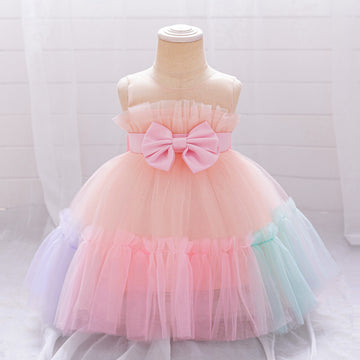 AliExpress new girls' dress baby's first birthday party will wash the dress and gradually change the color wedding flower girl princess dress