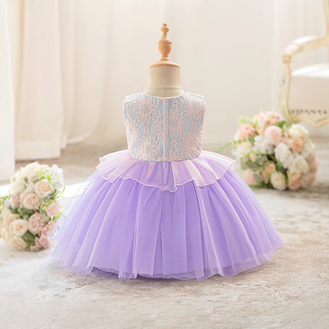 Wholesale Amazon sleeveless wedding dress tutu skirt little girl children's dress baby year old princess dress piano performance dress