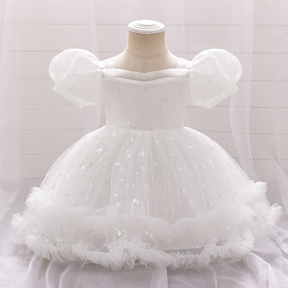European and American infant and toddler dresses summer new bubble sleeves mesh fluffy princess dresses wedding flower girl dresses
