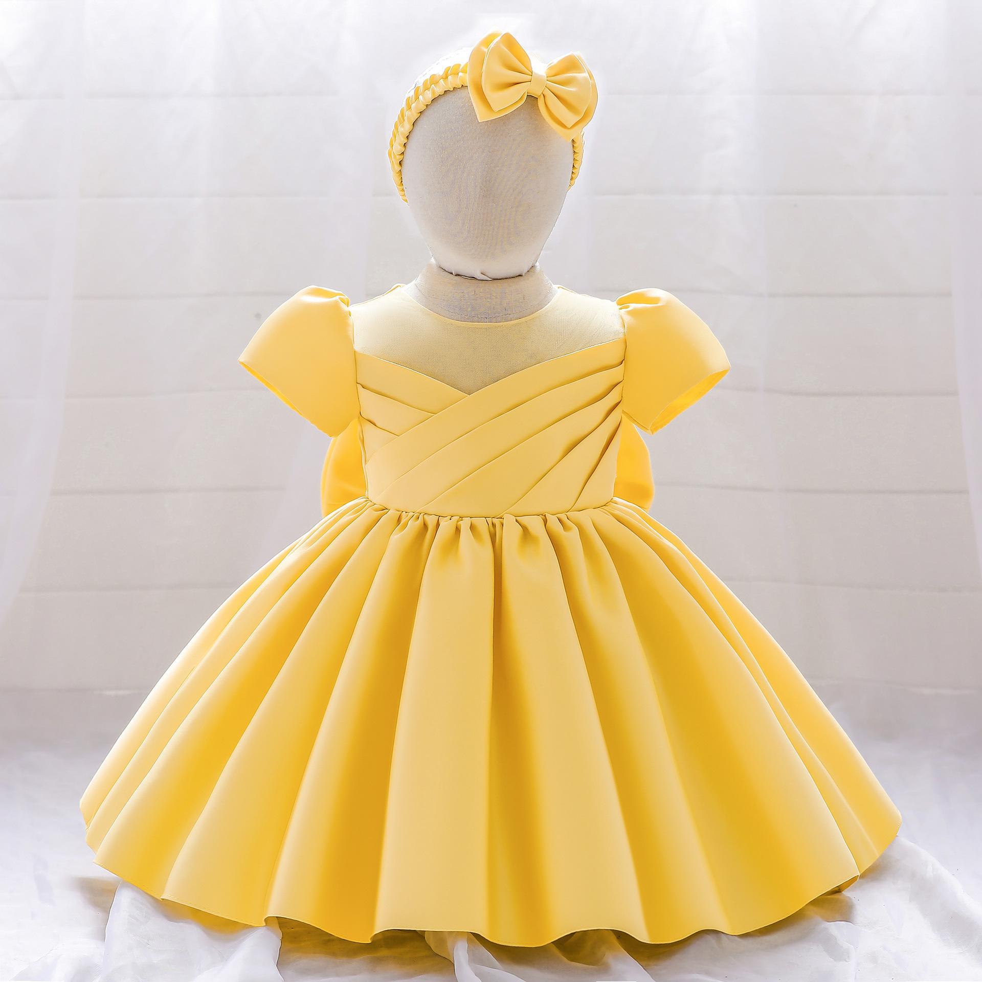 Amazon's new short-sleeved children's dress skirt, hair accessories, big bow girls' birthday party birthday dress