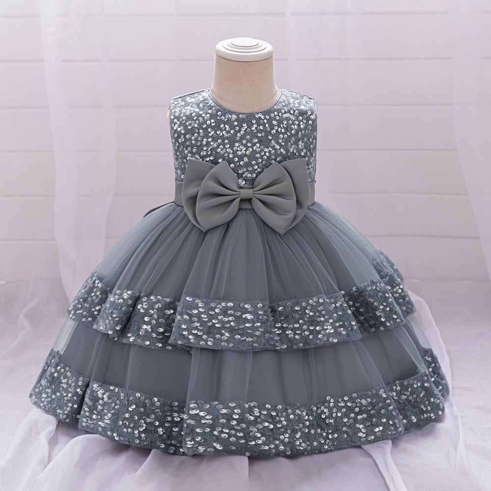 Amazon Summer Infant Dress Sequined Bow Princess Dress Baby Year's Eve Banquet Skin Wash Dress