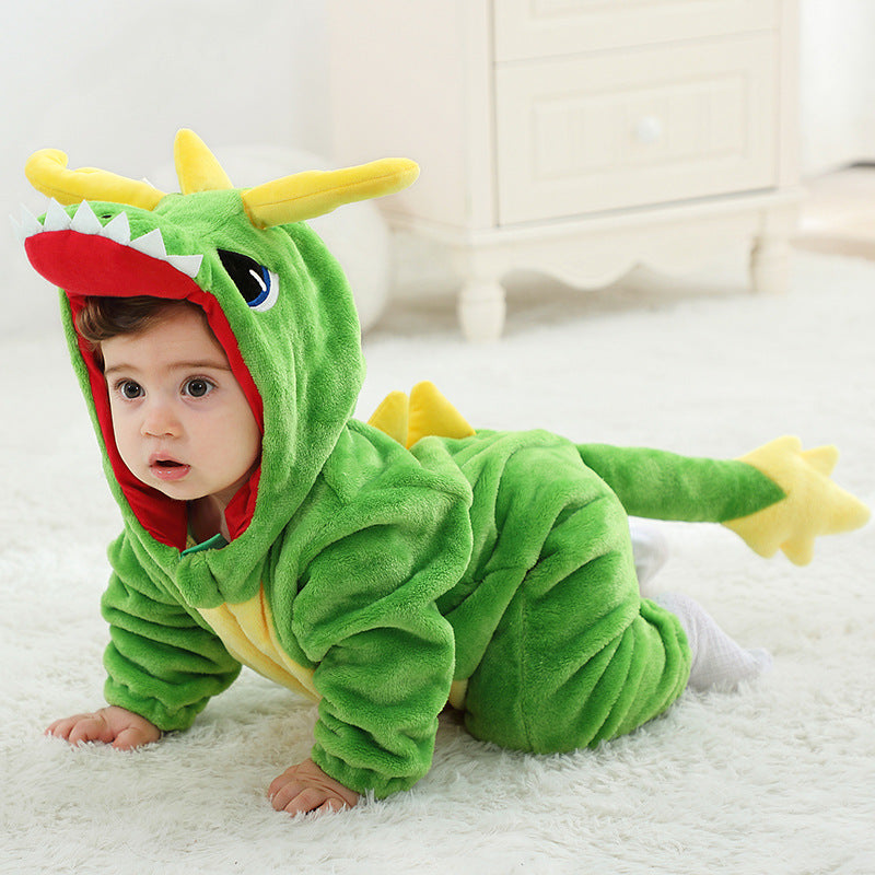 Qile Rabbit autumn and winter infant cartoon dragon king onesie cute super cute animal shape baby climbing clothes