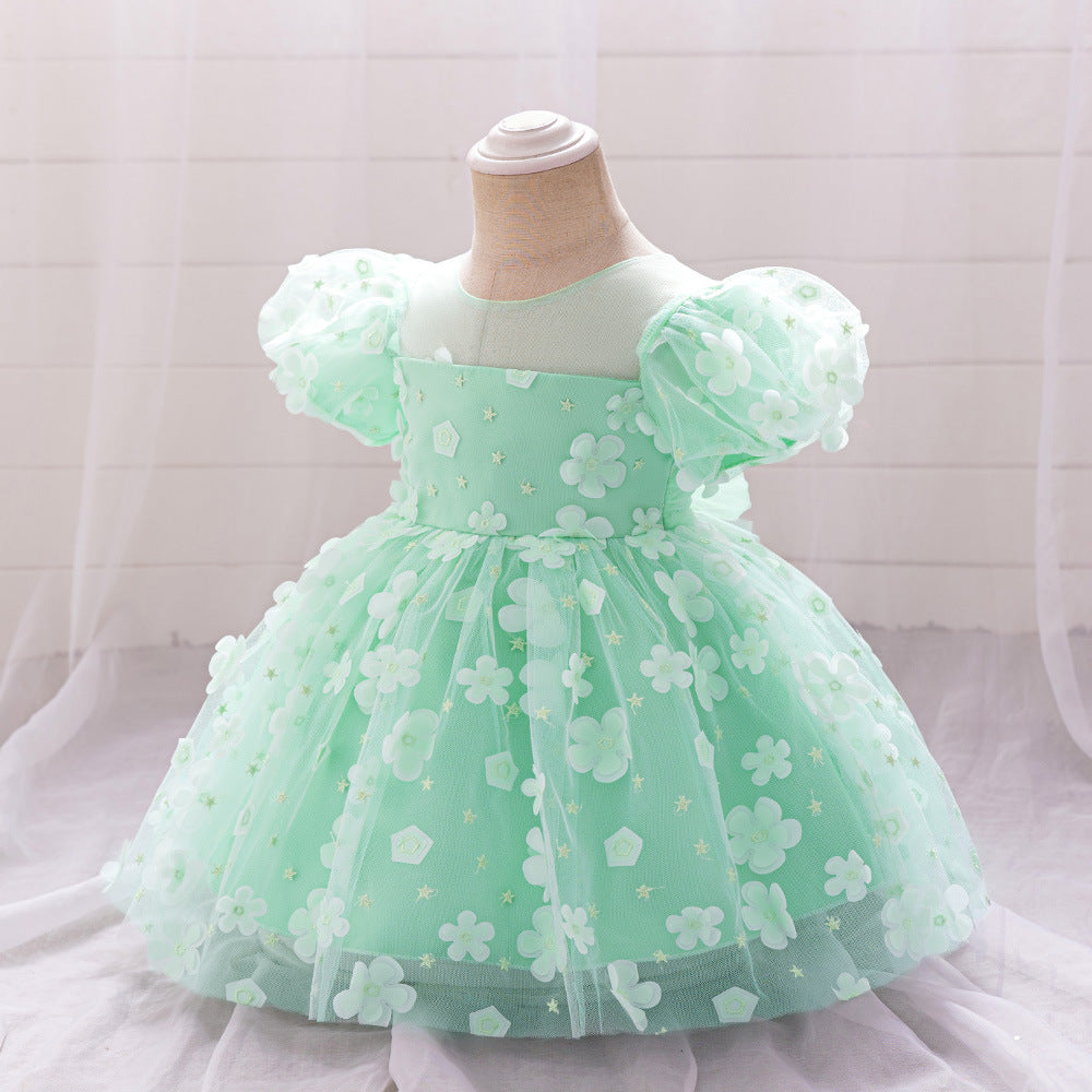 AliExpress Infant Dress Applique Bubble Sleeve Mesh Fluffy Princess Dress Girls Birthday Banquet Wash Dress