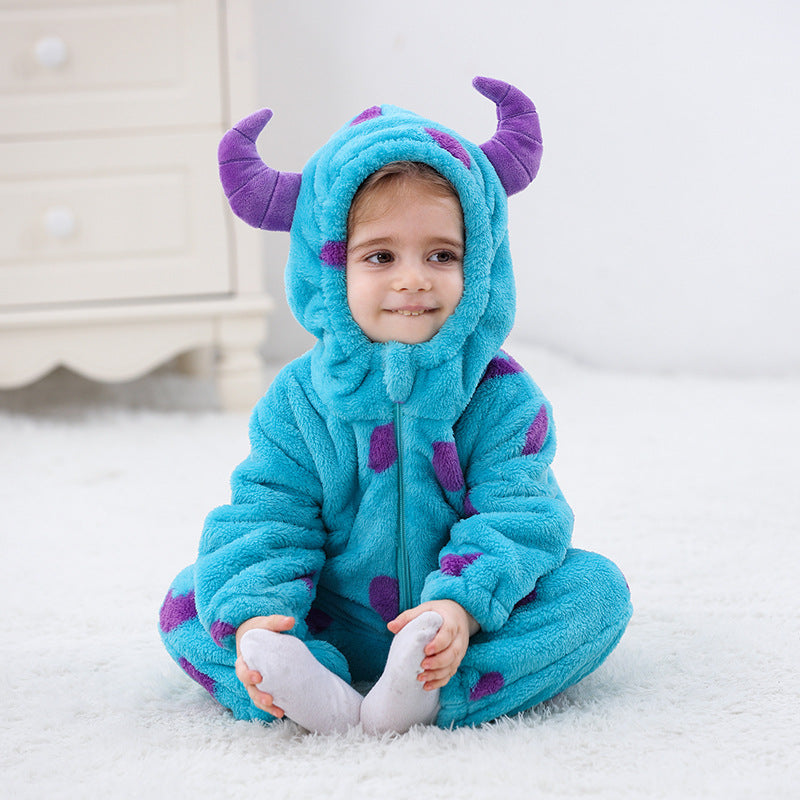 Qile Rabbit Autumn New Infant and Toddler Flannel Single-layer Shape Romper Little Monster Shape One-piece Romper