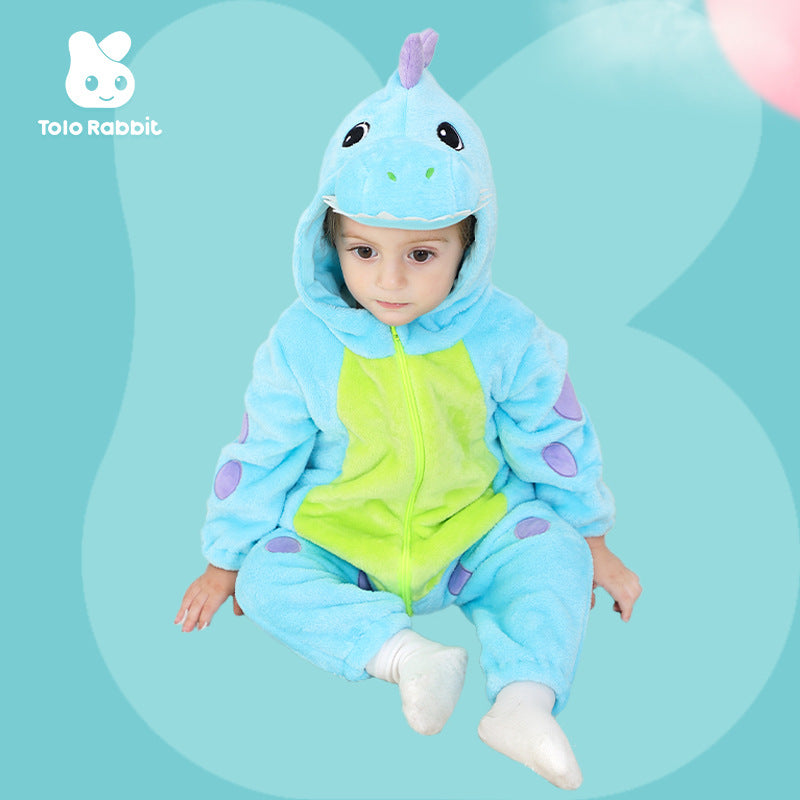 Qile Rabbit Autumn New 0-3 Year Old Baby Single-layer Shaped Romper Little Dinosaur Shaped Hooded One-piece Romper