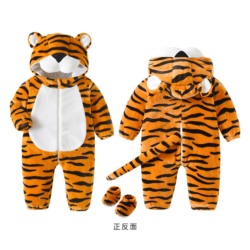 Qile Rabbit autumn new baby cute onesie orange tiger shape foot shape clothes