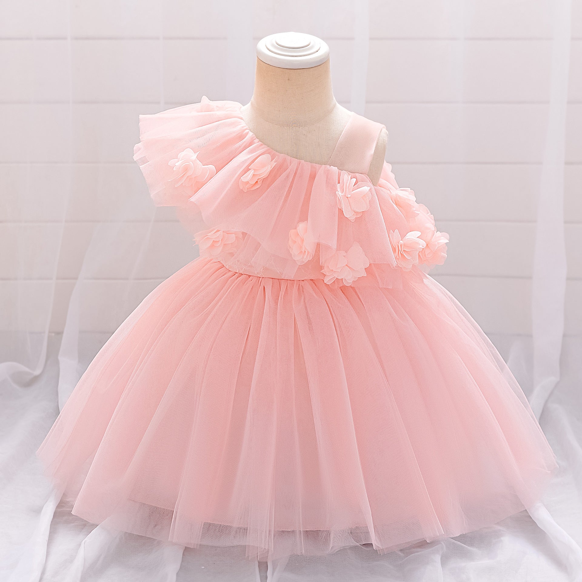 Cross-border Amazon infant dress three-dimensional flower mesh tutu skirt one-year-old baby birthday party washing dress