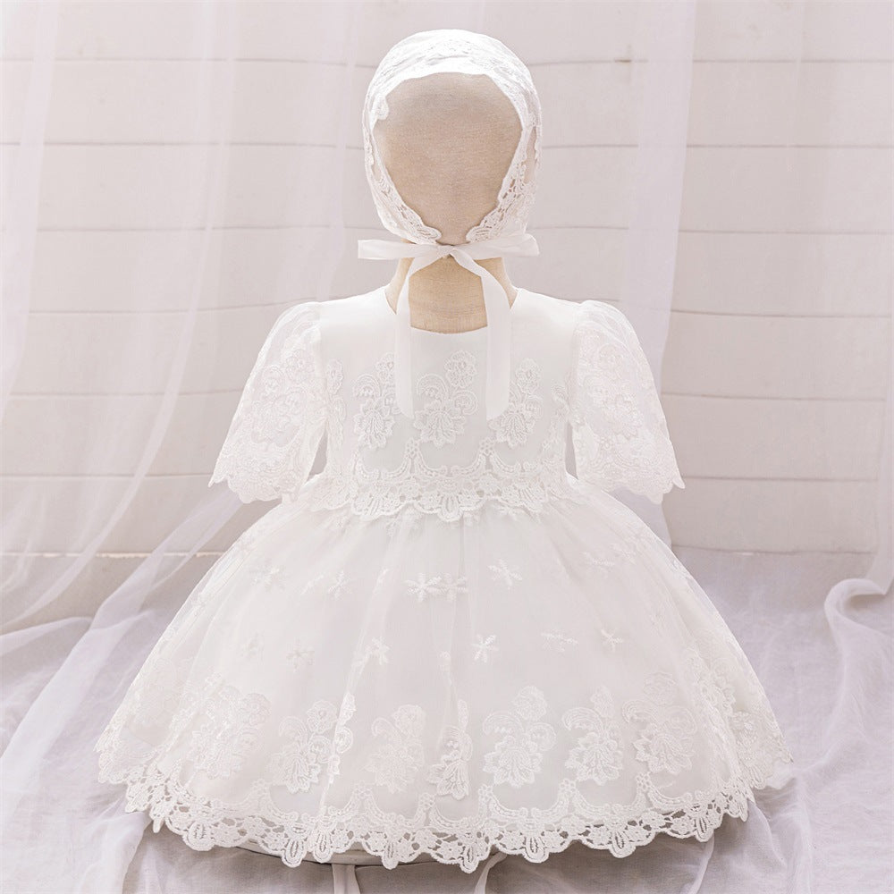 European and American new white wash dress full moon hundred days banquet with veil dress skirt baby white mesh wedding dress skirt