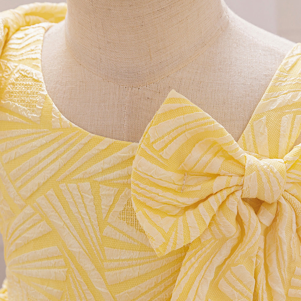 Linson's new infant dress, baby birthday party wash dress, slanted shoulder bow princess dress