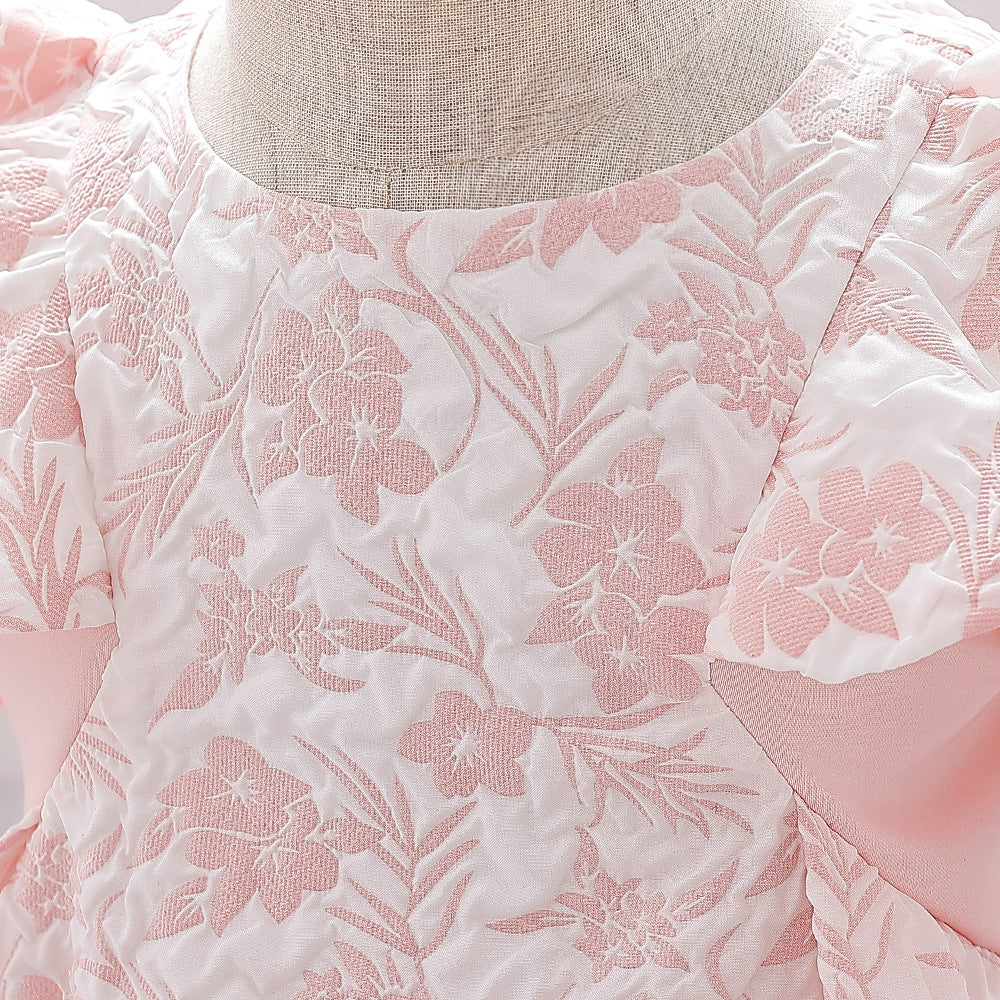 Cross-border European and American baby one-year-old infant and toddler dress bubble cloth printing back big bow princess dress spot