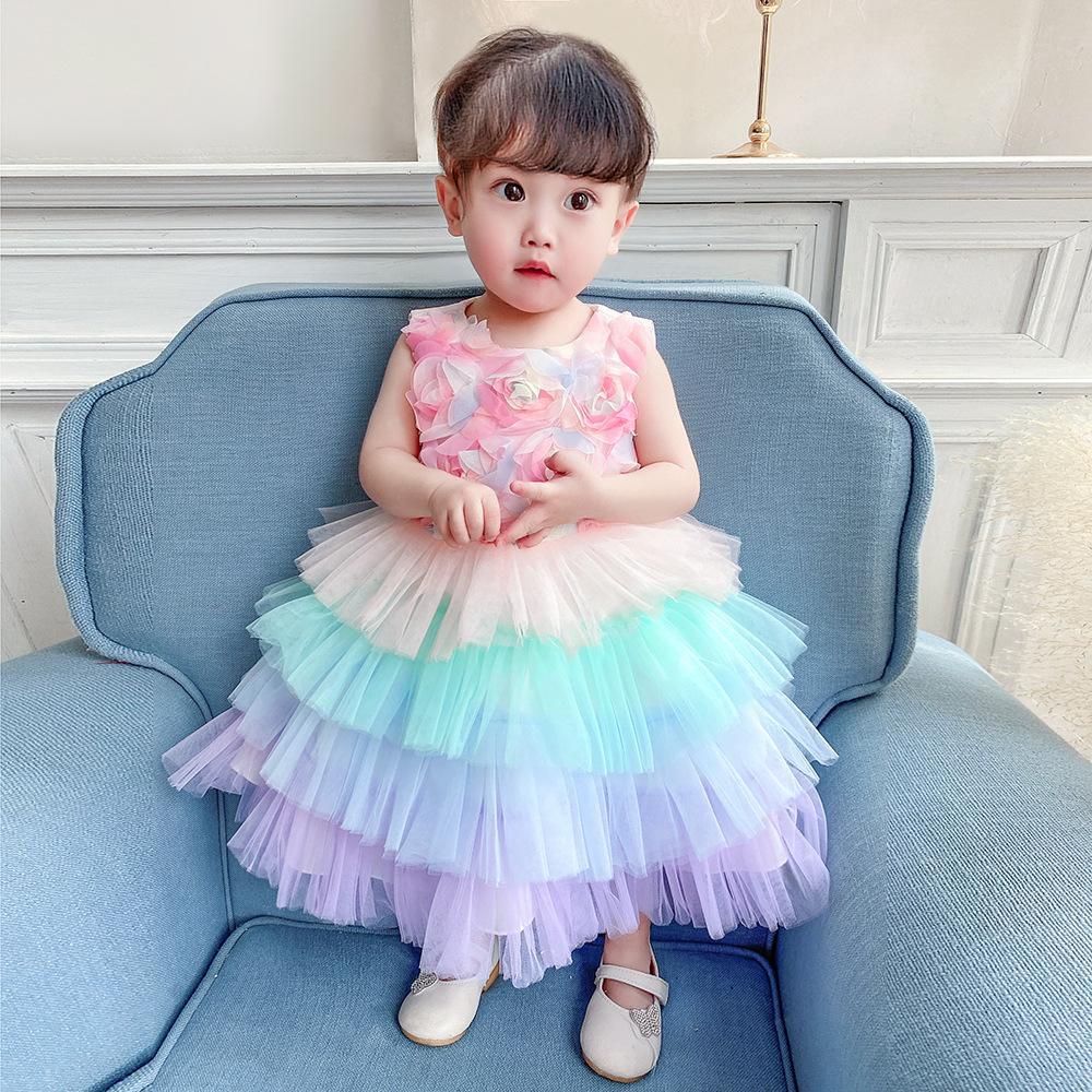 Cross-border European and American baby full moon dress girl flower fluffy princess dress cake skirt baby year old little princess