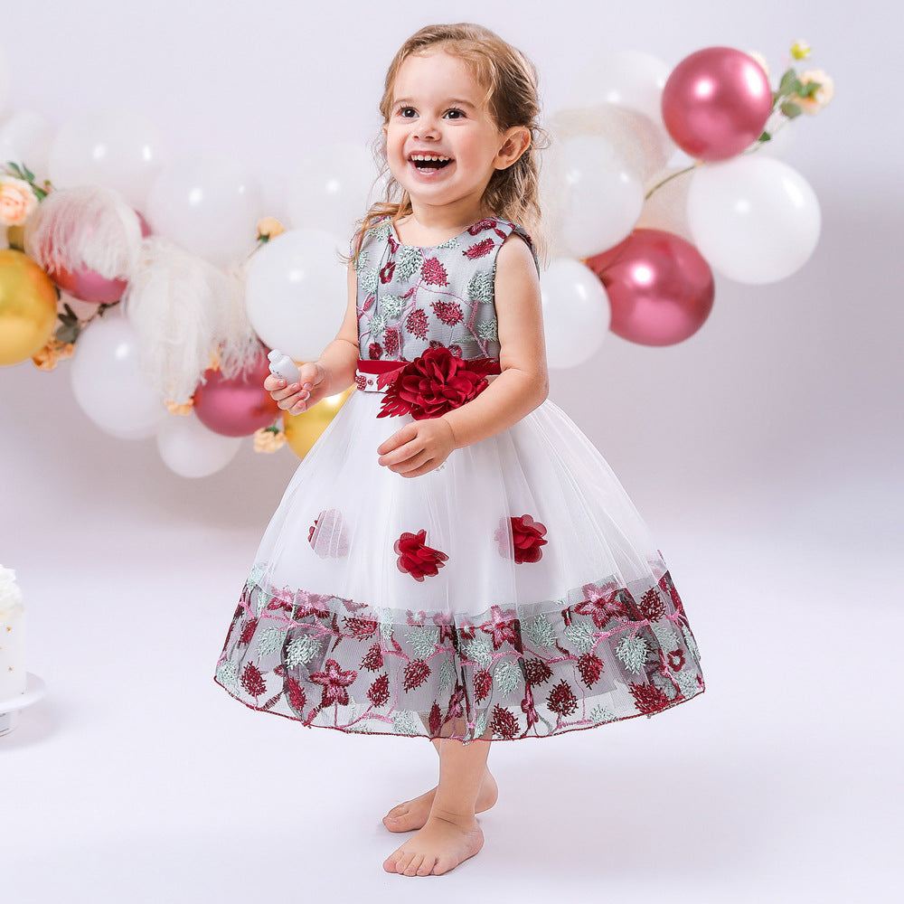 New European and American baby birthday dress infant three-dimensional flower girl dress birthday gift full moon banquet skirt