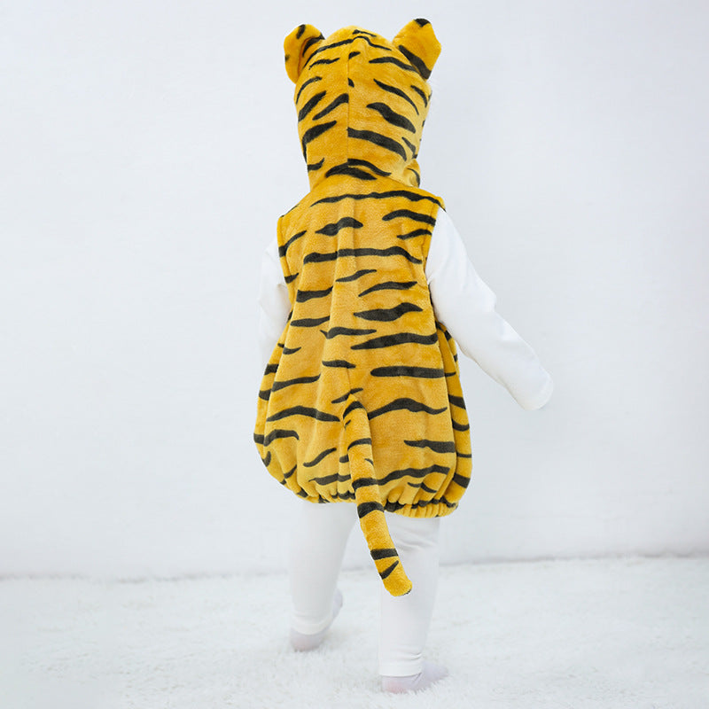Autumn new baby flannel animal shape Romper tiger shape three-dimensional tail one-piece vest