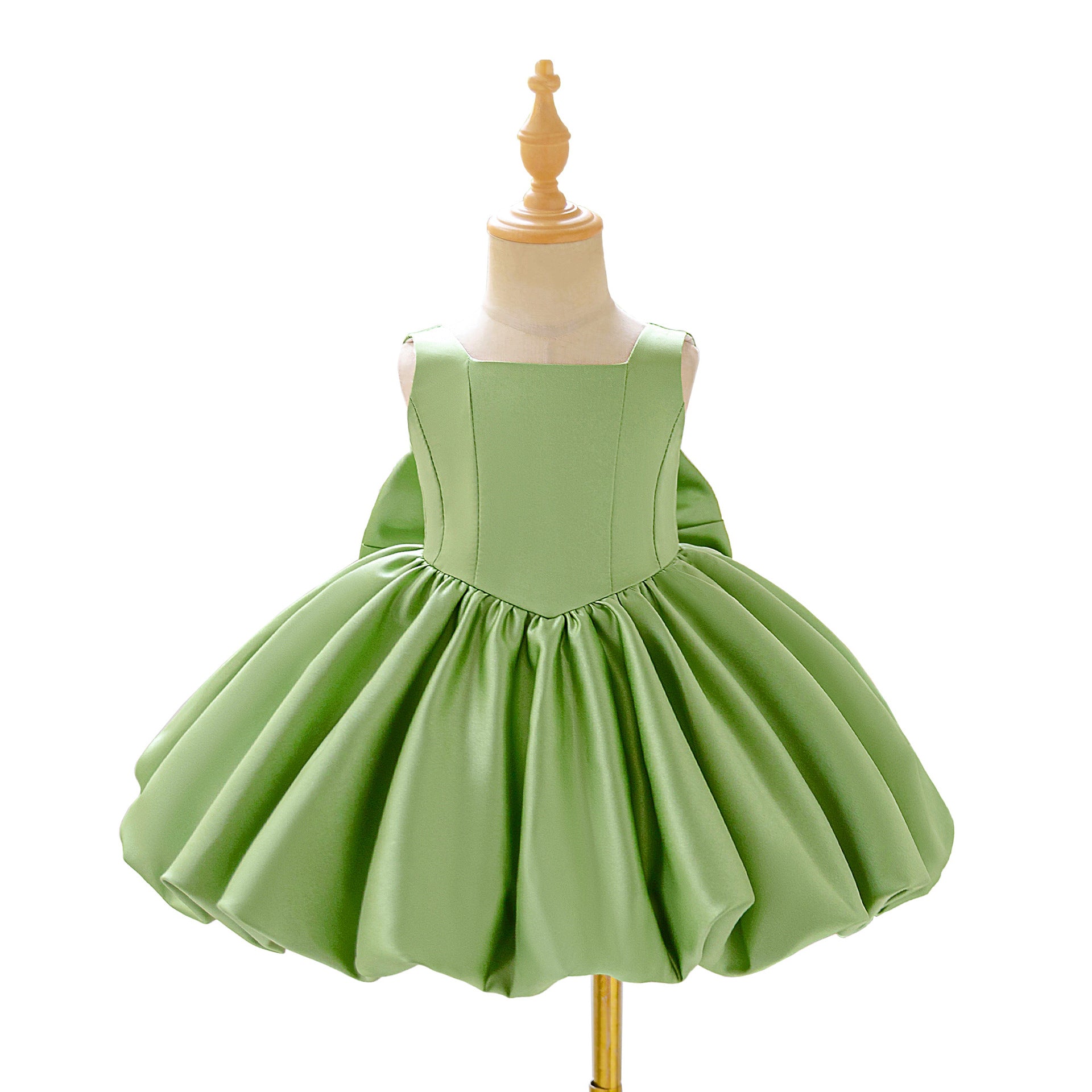 Girls' solid color princess dress birthday foreign style host piano performance clothes fluffy bow birthday dress wholesale