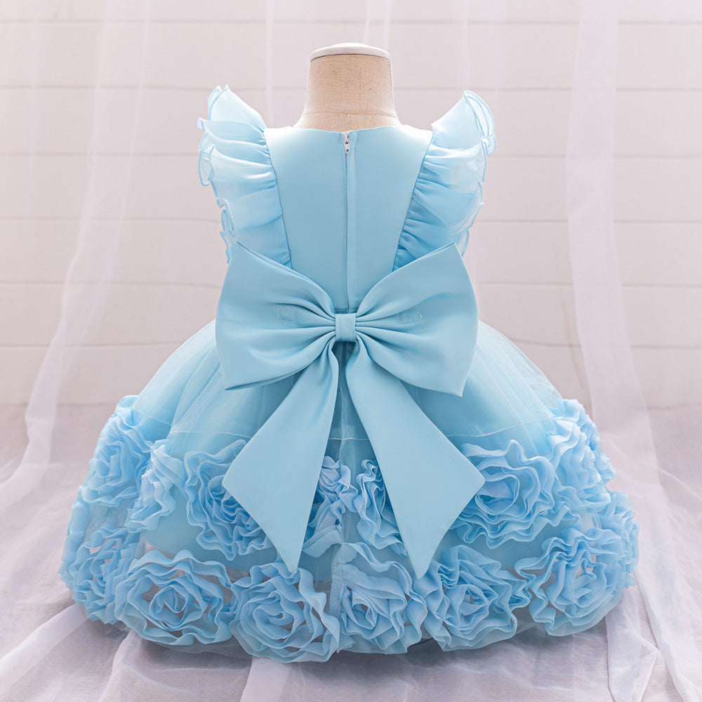 Cross-border infant princess dress, small flying sleeves, lace tutu dress, wedding flower girl dress, baby year-old wash dress