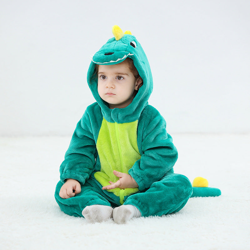 Qile Rabbit Children's Clothing Wholesale Spring New Flannel Thin Dinosaur Single Layer Romper Jumpsuit H3306