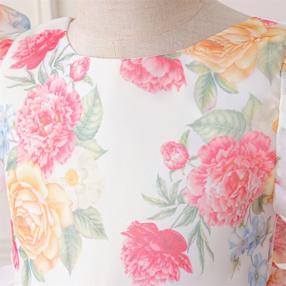 Europe and the United States new infant dress glass yarn printing bubble sleeve princess dress baby first birthday wash dress