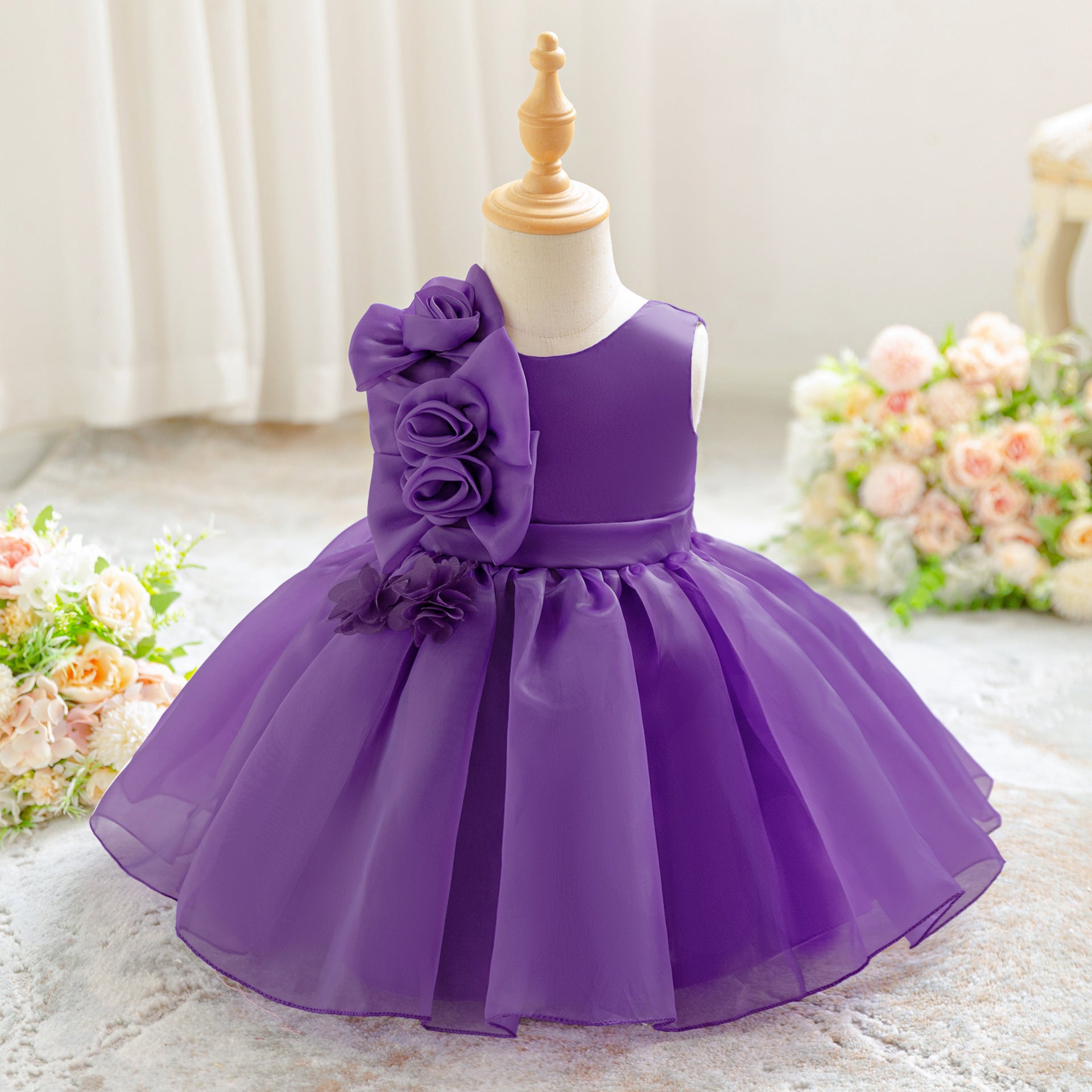 Girls fluffy dress first birthday wedding dress princess dress flowers little girl baby wedding party dress