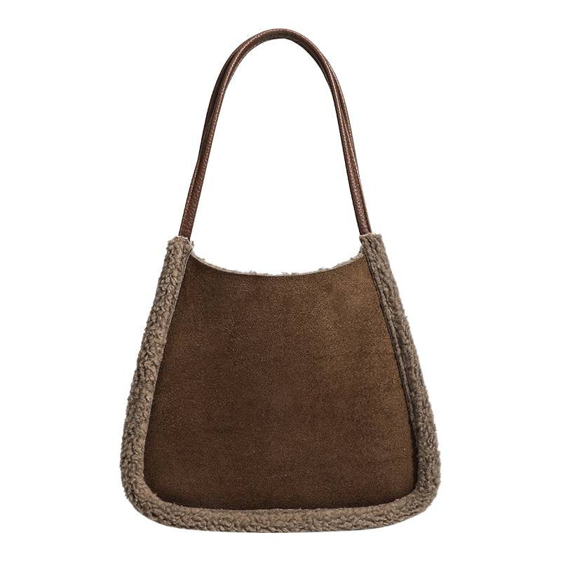 2025 niche lamb wool bag winter new retro suede tote bag fashion versatile shoulder handbag