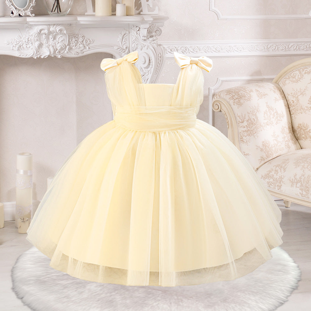 Amazon's new baby dress sleeveless bow waist pleated mesh skirt wedding flower girl skirt