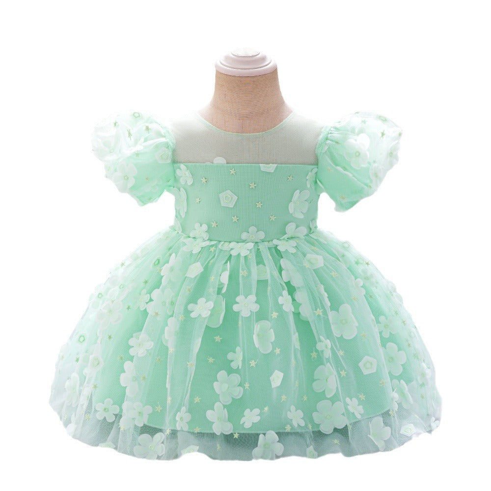 AliExpress Infant Dress Applique Bubble Sleeve Mesh Fluffy Princess Dress Girls Birthday Banquet Wash Dress