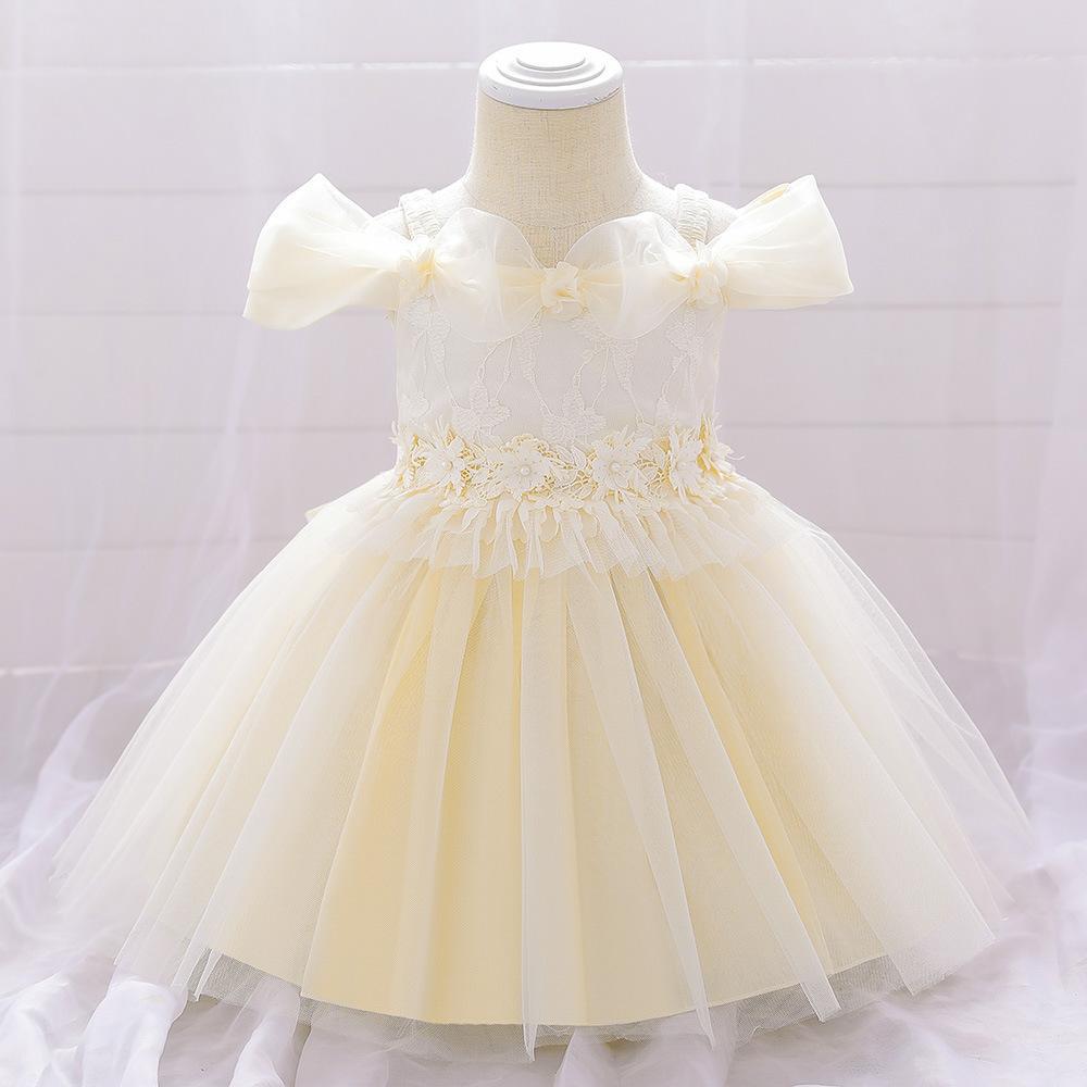 Amazon's new baby dress dress dress flower girl full moon wash dress girl one-word shoulder bubble sleeve princess dress
