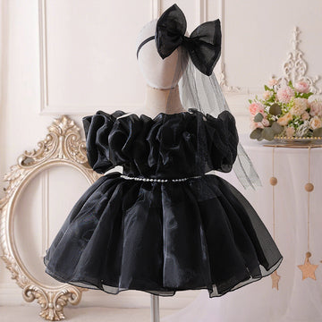Amazon popular girls princess dress baby first birthday dress one-word shoulder pleated puffy dress spot