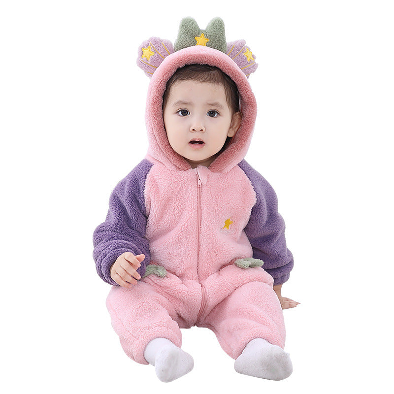 Qile Rabbit autumn new 0-3 year old baby onesie climbing suit animal shape double-sided velvet total link
