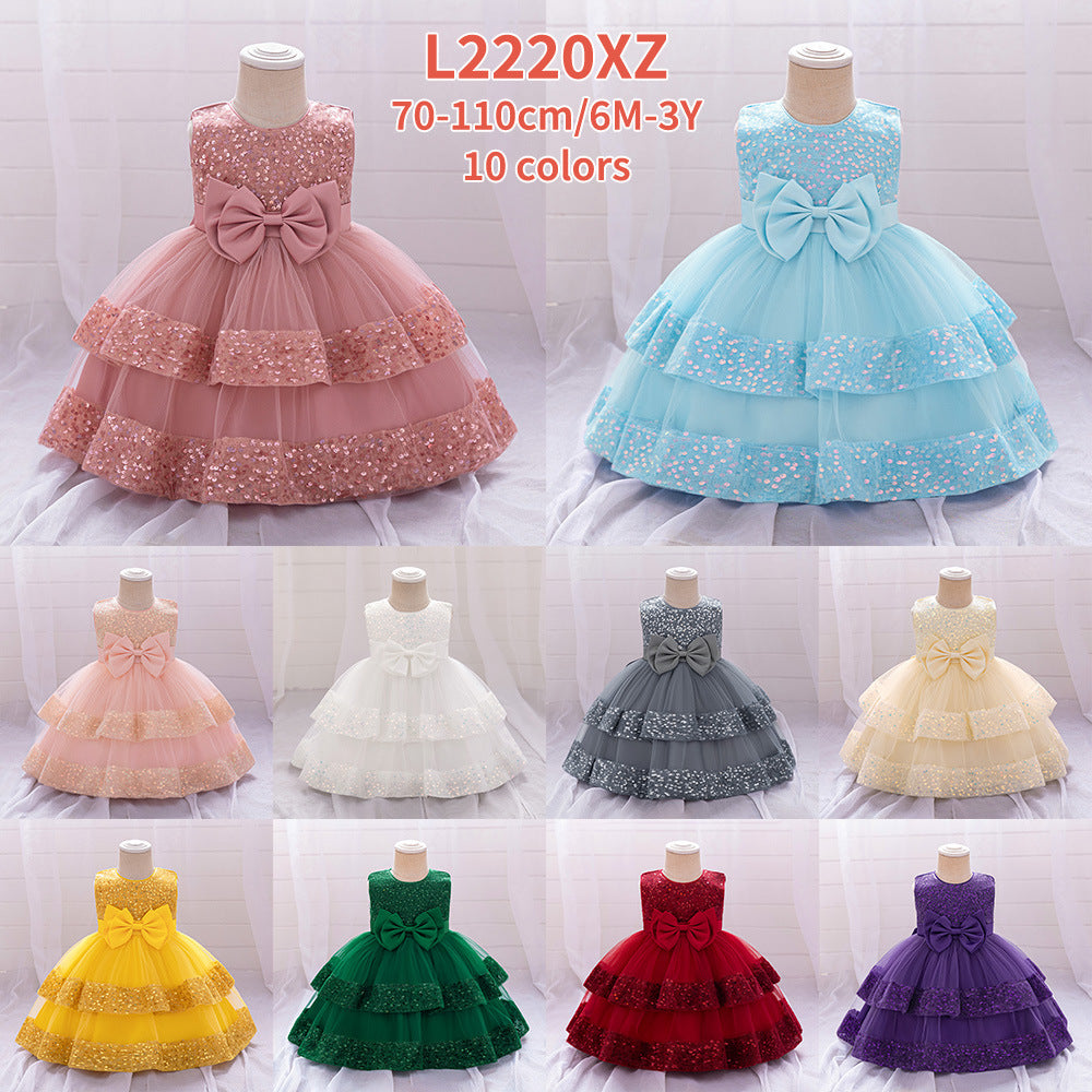 Amazon Summer Infant Dress Sequined Bow Princess Dress Baby Year's Eve Banquet Skin Wash Dress