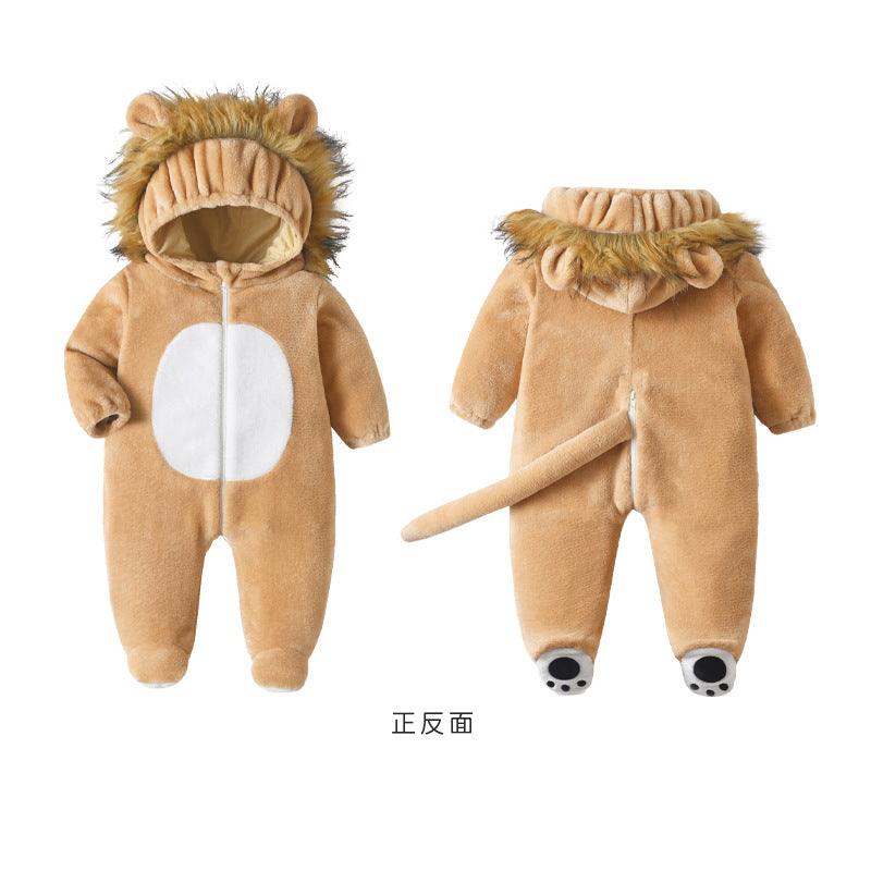 Infants and toddlers autumn new cute lion tiger monkey shape flannel single-layer onesie total link
