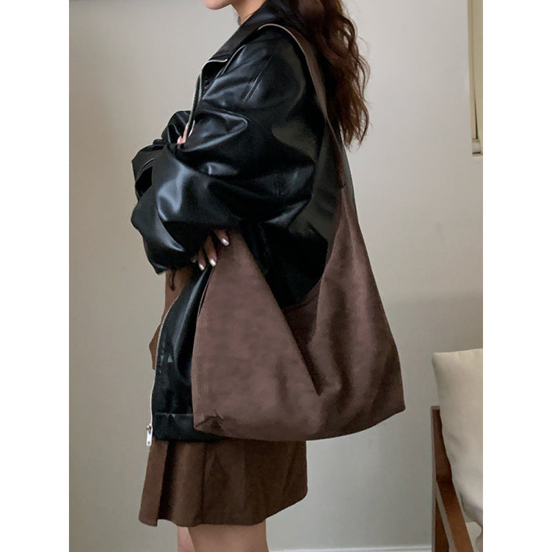 Korean version of suede shoulder bag women's 2025 new autumn and winter versatile messenger bag retro large-capacity commuter tote bag