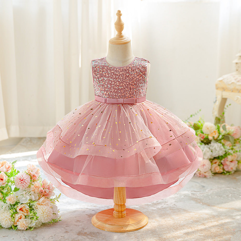 Cross-border new girls' dress princess dress European and American sequined flower girl fluffy trailing skirt children's catwalk performance dress
