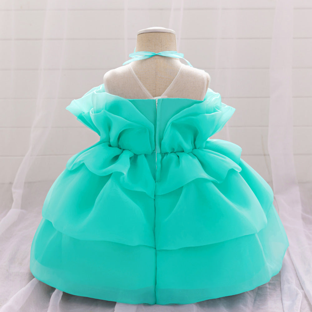 Cross-border new children's princess dress girls' year-old dress tube top dress mesh pleated rose dress