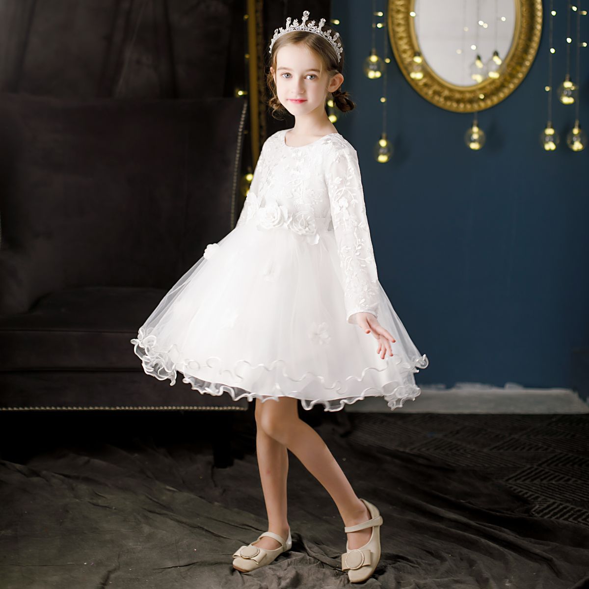 Fluffy yarn beaded princess dress