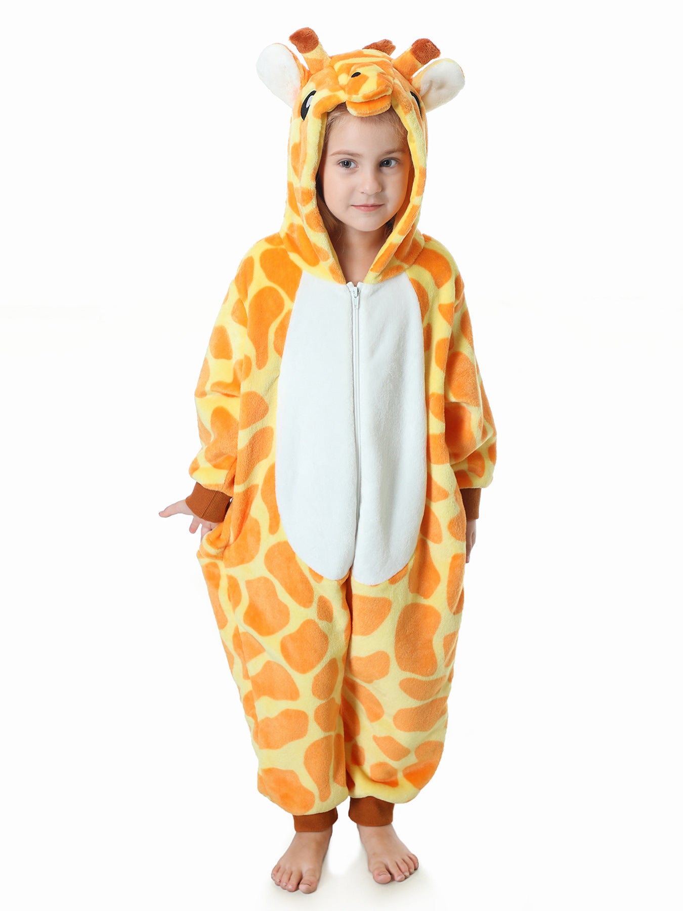 Autumn new children's cartoon styling clothes flannel single-layer cute giraffe spring and autumn styling onesie