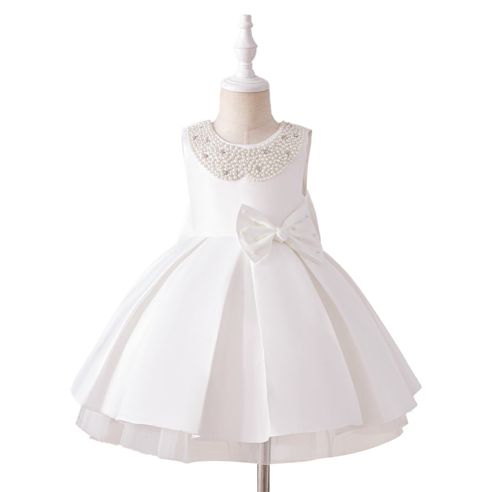 Cross-border new satin children's dress bow girl princess dress party festival dress girl dress
