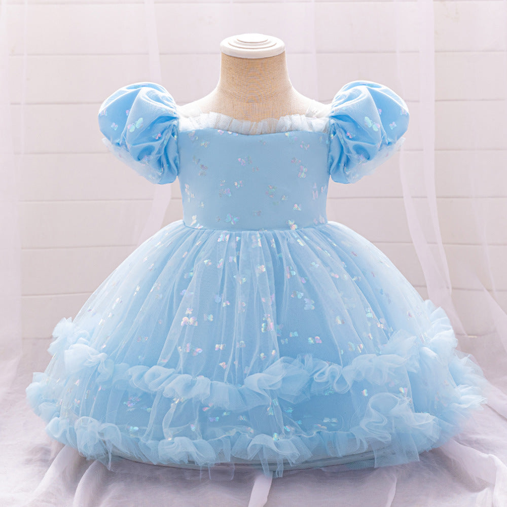 European and American infant and toddler dresses summer new bubble sleeves mesh fluffy princess dresses wedding flower girl dresses