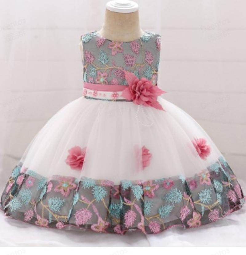 New European and American baby birthday dress infant three-dimensional flower girl dress birthday gift full moon banquet skirt