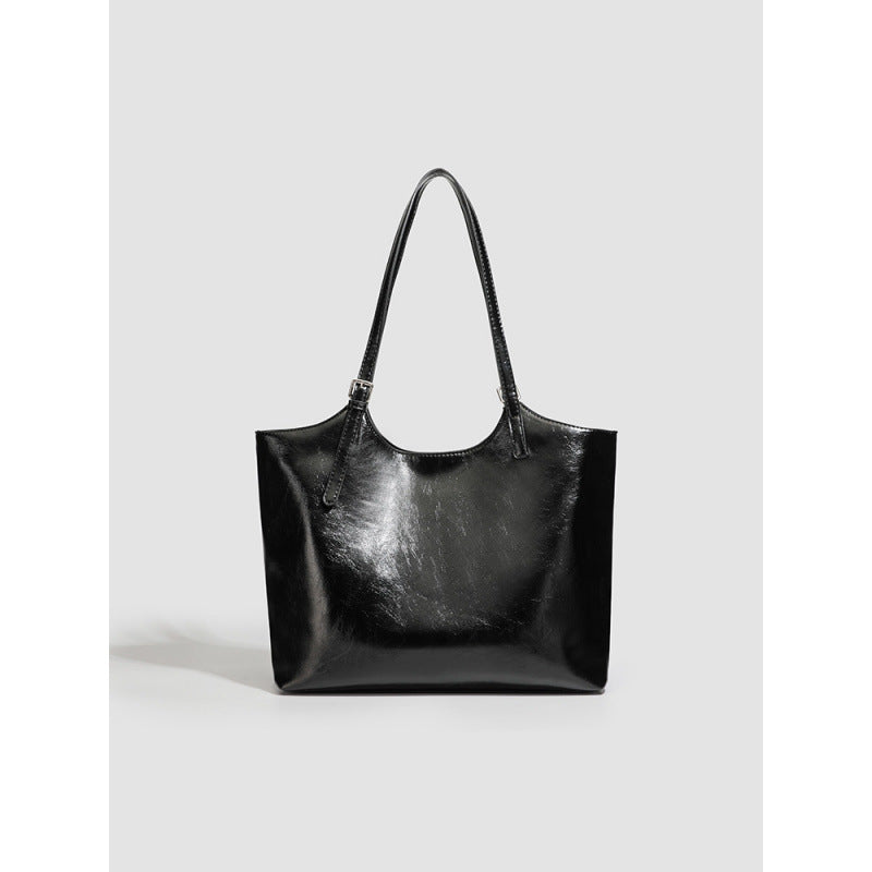 New simple oil wax leather shoulder bag large capacity tote bag fashion daily commuting versatile casual shoulder bag women