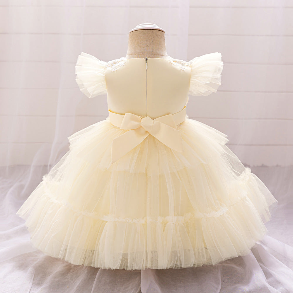 Amazon new girls small fly sleeve dress princess dress, baby first birthday dress girl dress