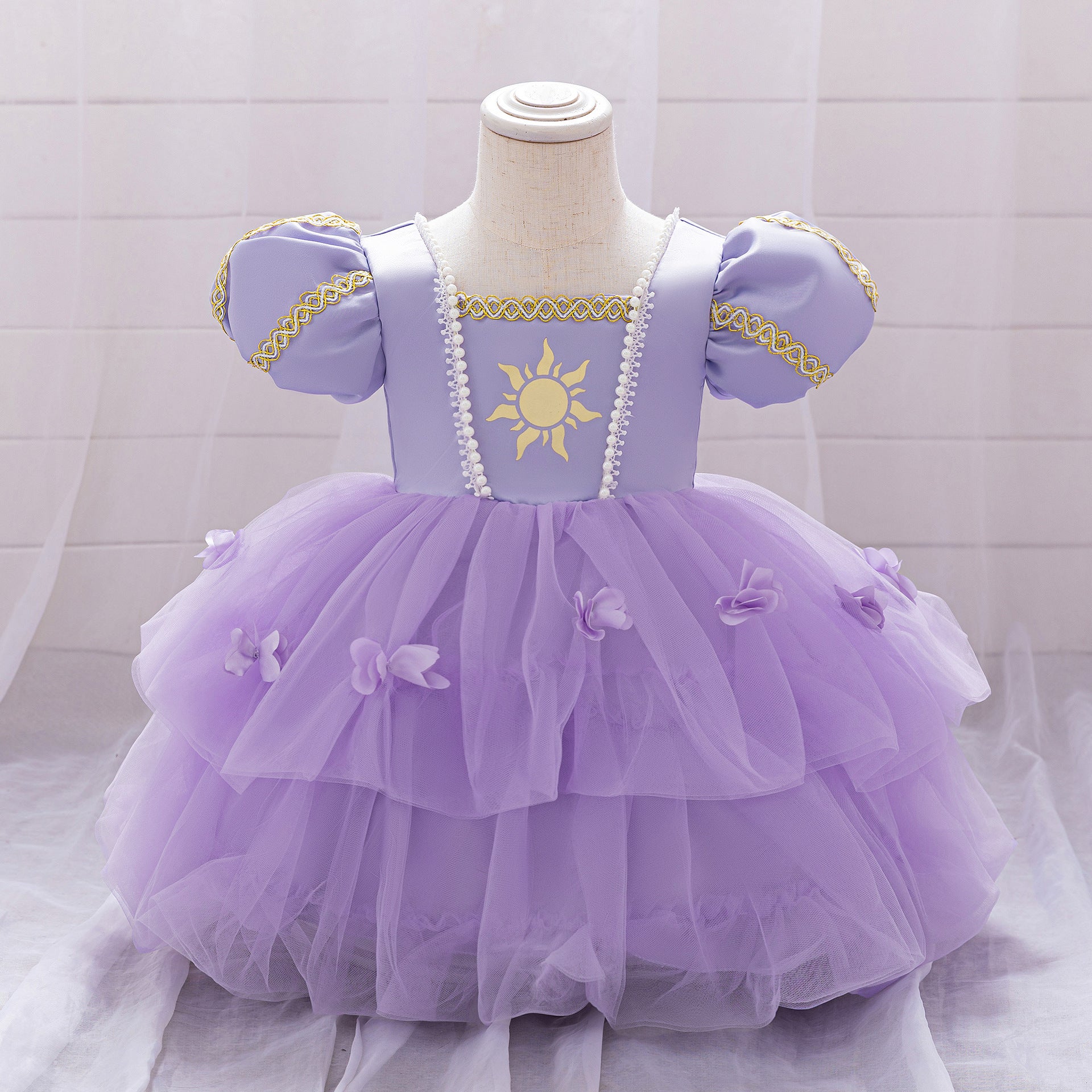Cross-border TikTok hot-selling baby girl children's performance clothes cosplay sleeping beauty bubble sleeves fluffy princess dress