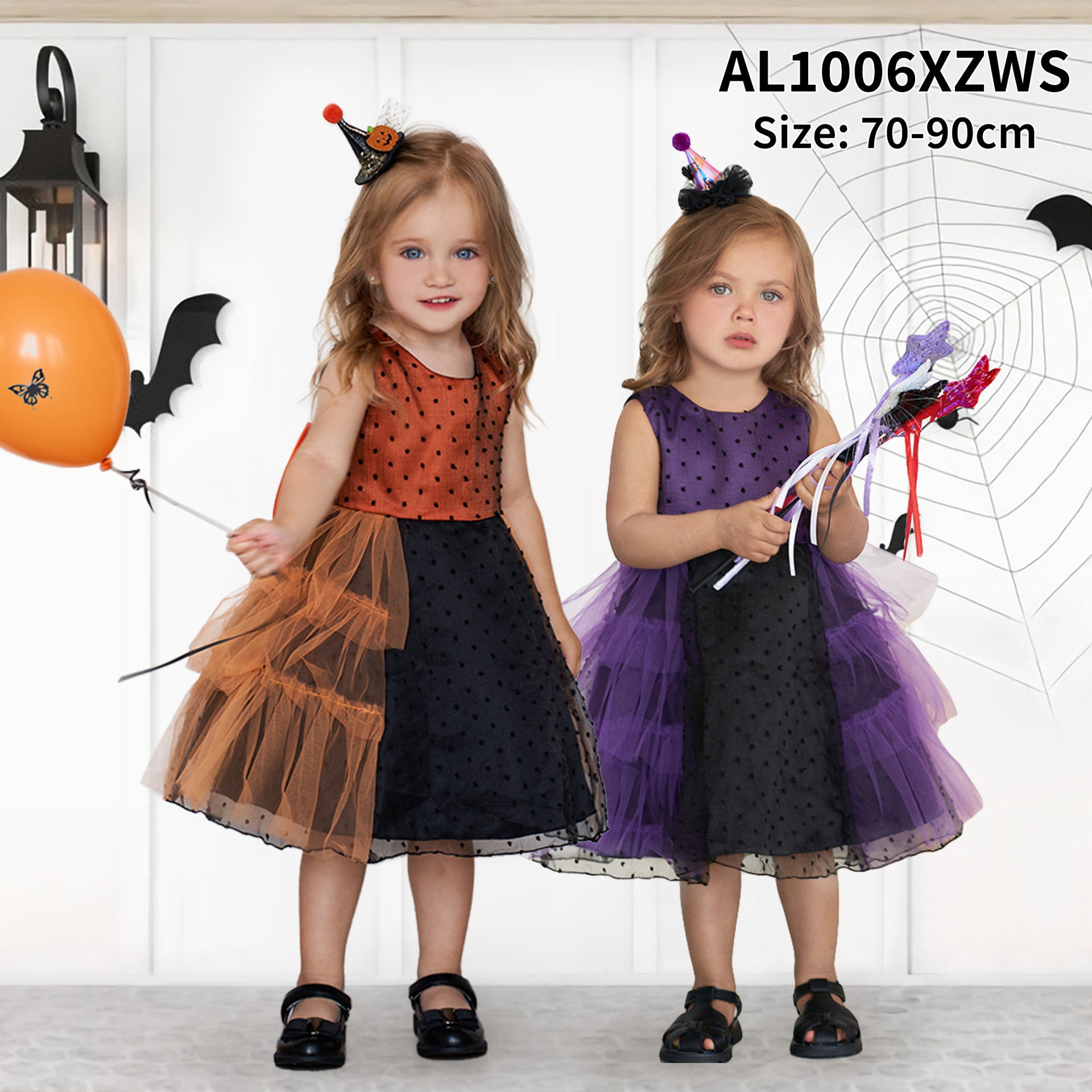European and American children's Halloween dresses, party role-playing infant princess dresses, mesh stitching tutu skirts