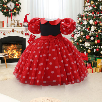 Foreign trade infant dress princess dress christmas polka dot chiffon dress baby first birthday dinner dress