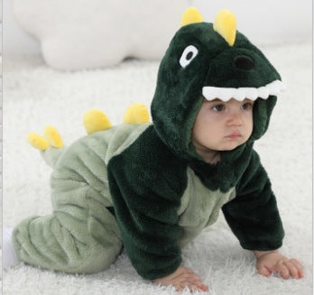 Qile Rabbit Spring and Autumn New Infant and Toddler Baby onesie Cute style contrasting color pocket dinosaur single-layer styling clothes