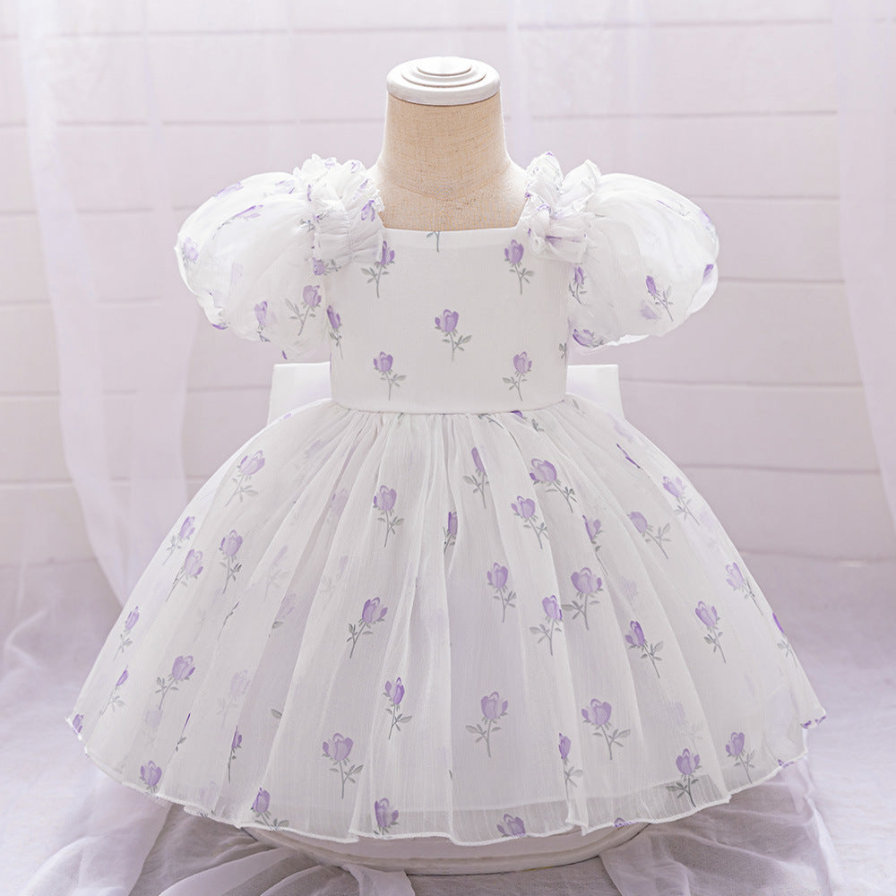 New girls' dress princess dress baby's first birthday party washing dress floral bow girls dress
