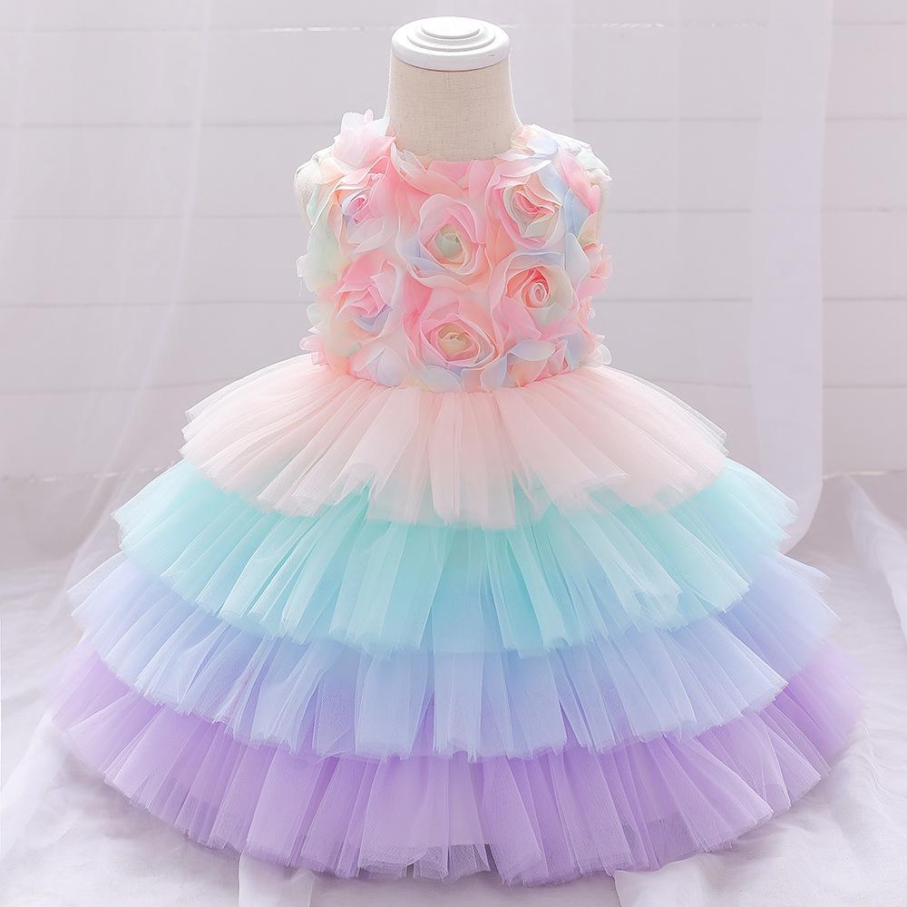 Cross-border European and American baby full moon dress girl flower fluffy princess dress cake skirt baby year old little princess