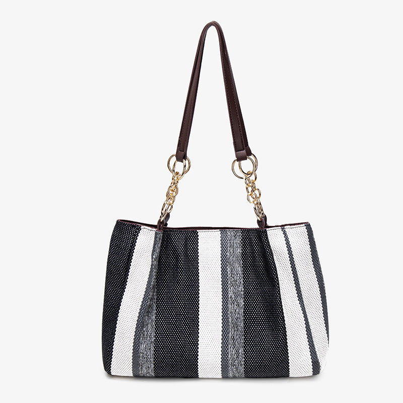 Korean version of large-capacity women's shoulder bag women's 2025 new simple vertical striped casual tote bag fashion handbag